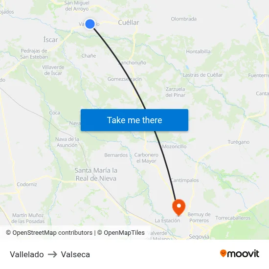 Vallelado to Valseca map