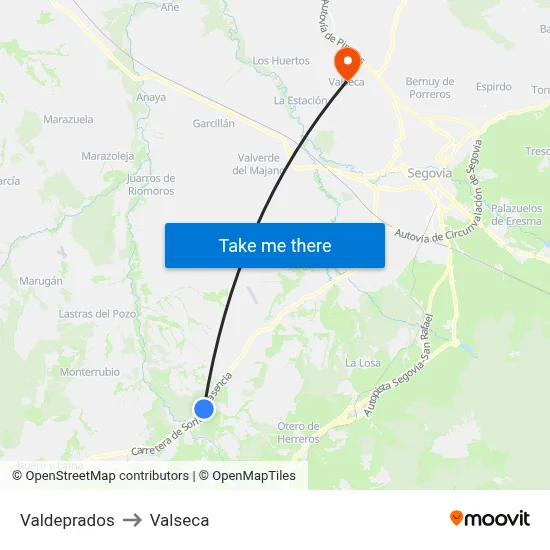 Valdeprados to Valseca map