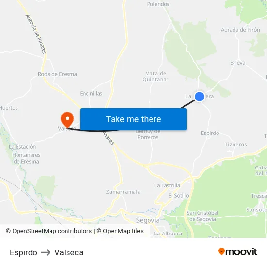Espirdo to Valseca map