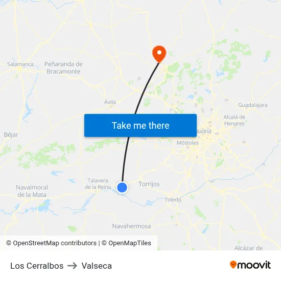Los Cerralbos to Valseca map