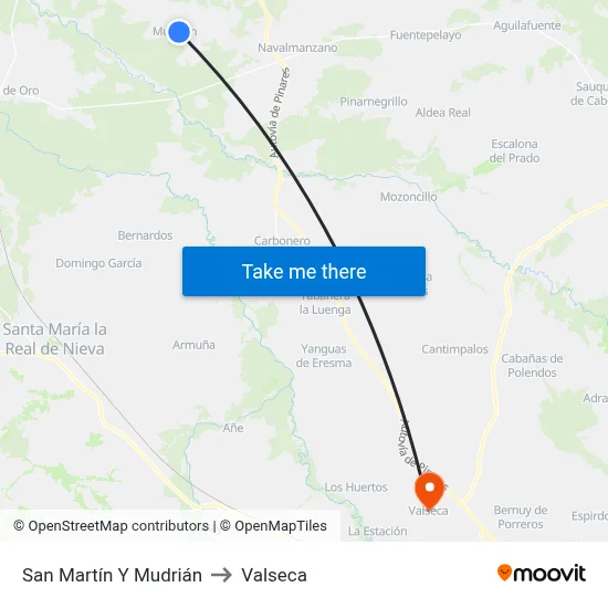 San Martín Y Mudrián to Valseca map