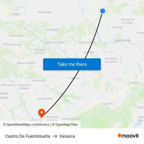 Castro De Fuentidueña to Valseca map