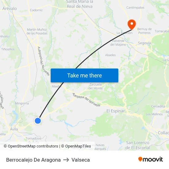 Berrocalejo De Aragona to Valseca map