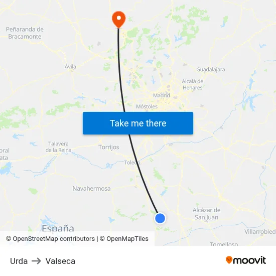Urda to Valseca map