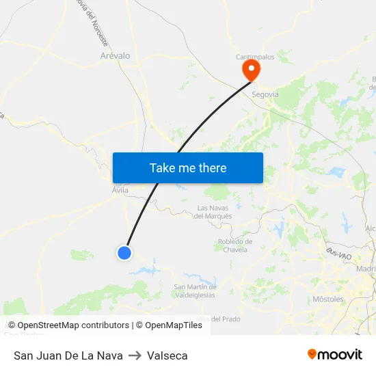 San Juan De La Nava to Valseca map
