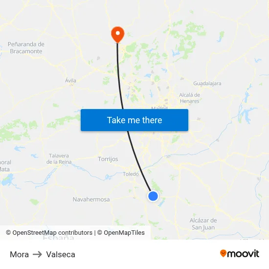 Mora to Valseca map