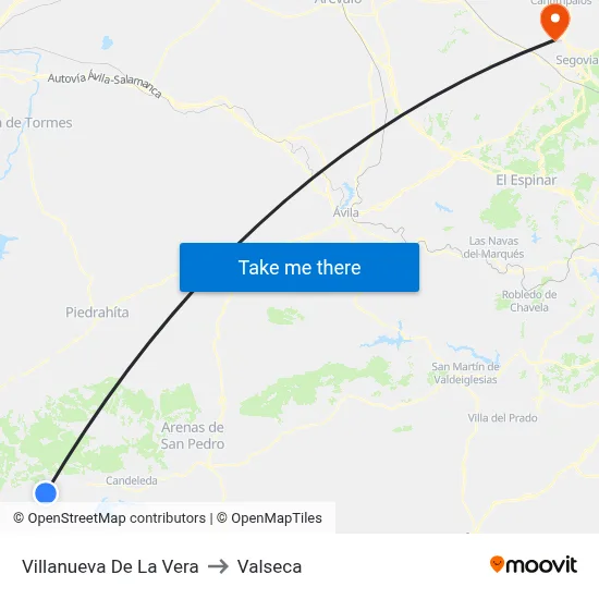 Villanueva De La Vera to Valseca map