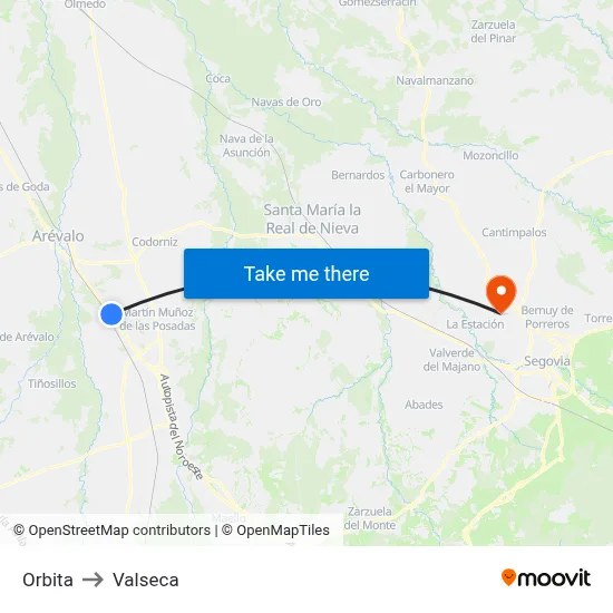 Orbita to Valseca map