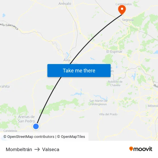 Mombeltrán to Valseca map