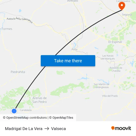 Madrigal De La Vera to Valseca map