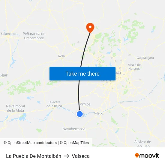 La Puebla De Montalbán to Valseca map