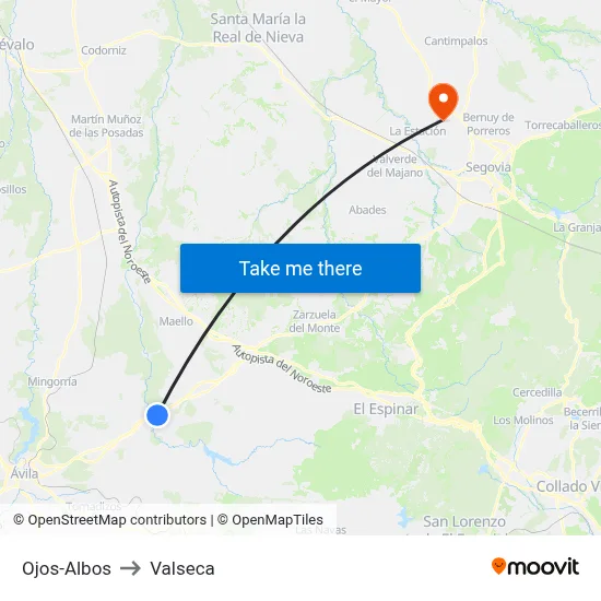 Ojos-Albos to Valseca map
