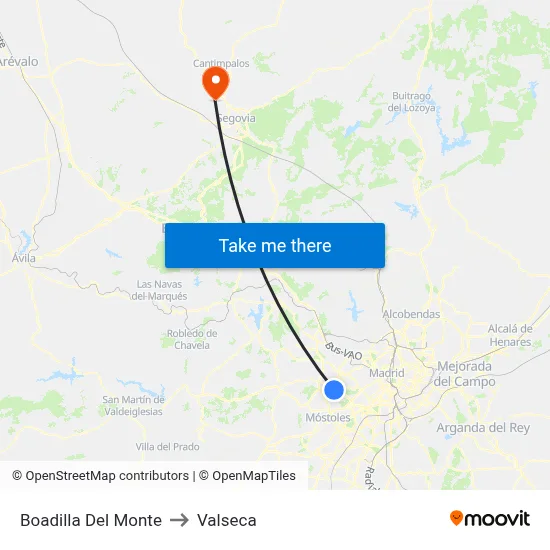 Boadilla Del Monte to Valseca map