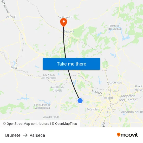 Brunete to Valseca map