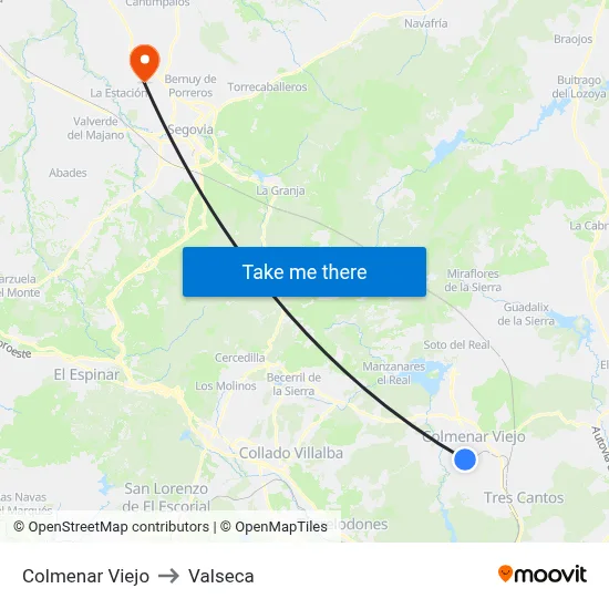 Colmenar Viejo to Valseca map