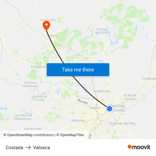Coslada to Valseca map