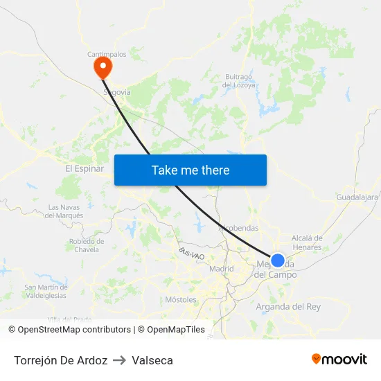Torrejón De Ardoz to Valseca map