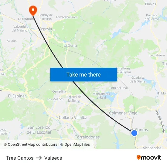 Tres Cantos to Valseca map