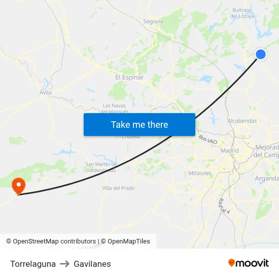 Torrelaguna to Gavilanes map