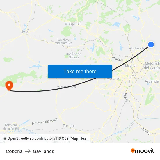 Cobeña to Gavilanes map