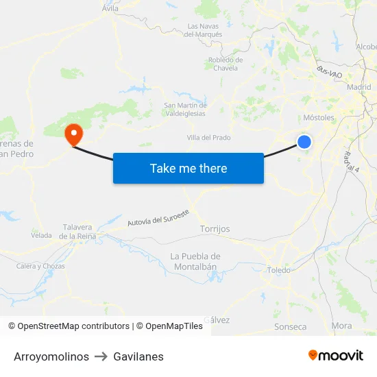 Arroyomolinos to Gavilanes map
