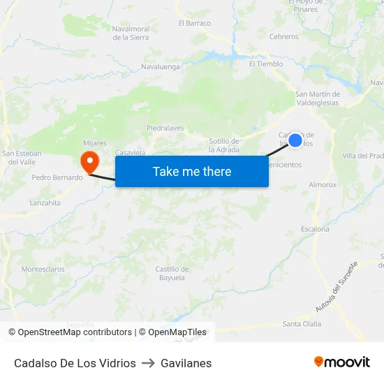 Cadalso De Los Vidrios to Gavilanes map