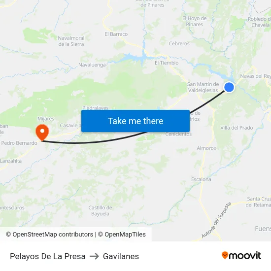 Pelayos De La Presa to Gavilanes map