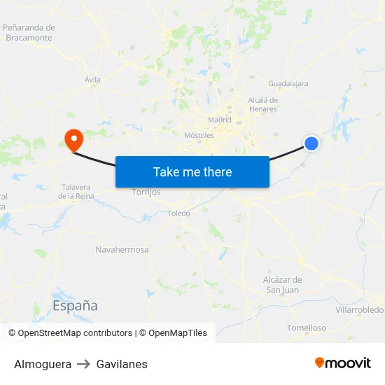 Almoguera to Gavilanes map