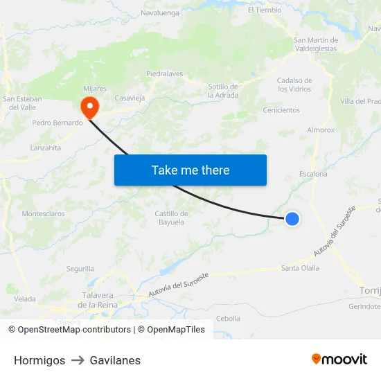 Hormigos to Gavilanes map