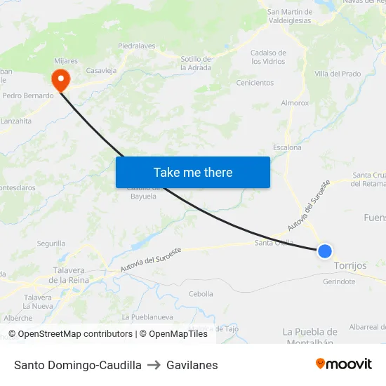 Santo Domingo-Caudilla to Gavilanes map