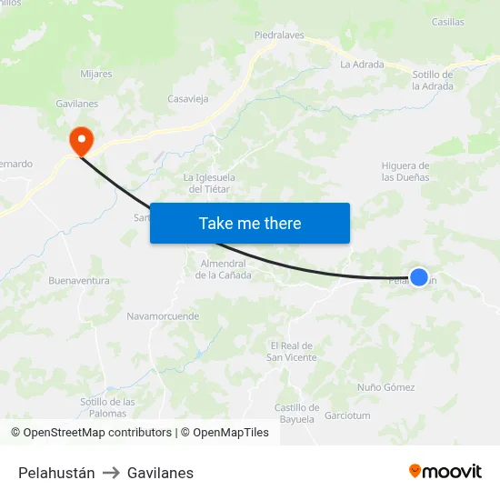 Pelahustán to Gavilanes map