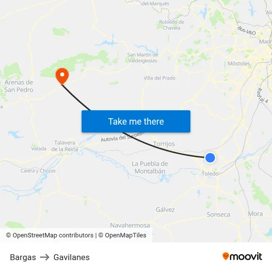 Bargas to Gavilanes map