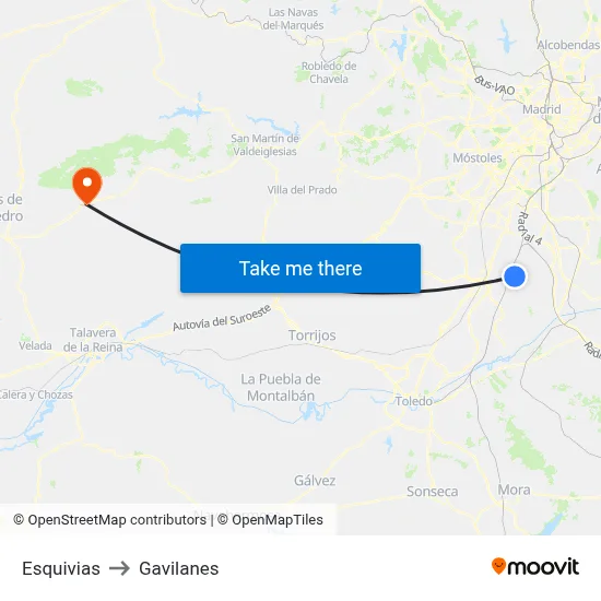 Esquivias to Gavilanes map