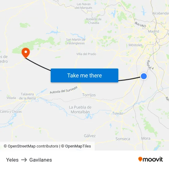 Yeles to Gavilanes map