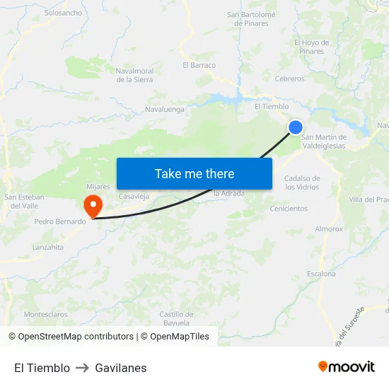 El Tiemblo to Gavilanes map