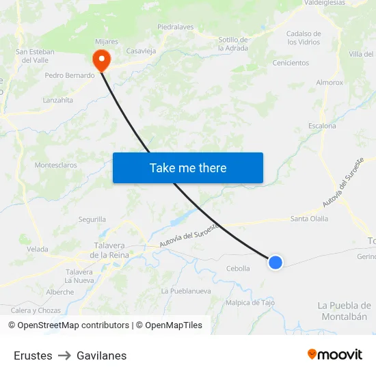 Erustes to Gavilanes map