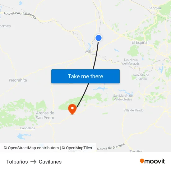 Tolbaños to Gavilanes map