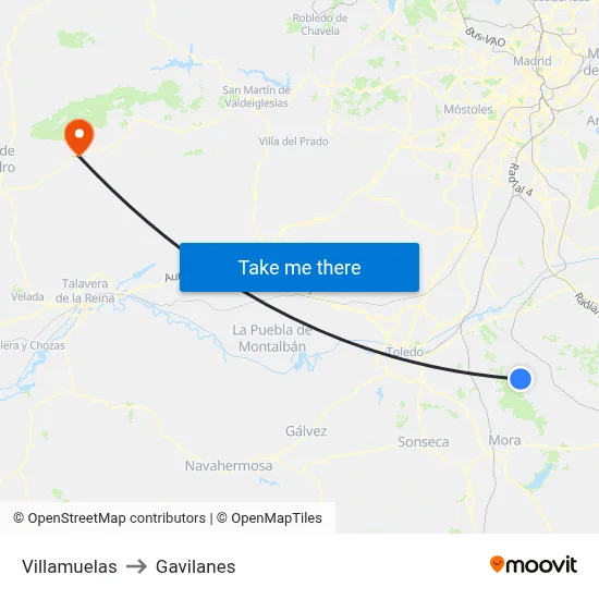 Villamuelas to Gavilanes map