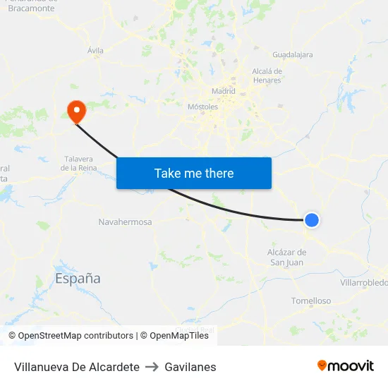 Villanueva De Alcardete to Gavilanes map