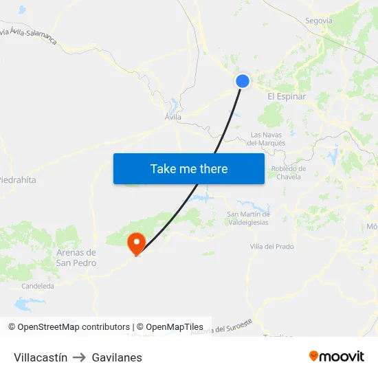 Villacastín to Gavilanes map