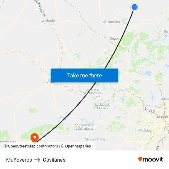 Muñoveros to Gavilanes map
