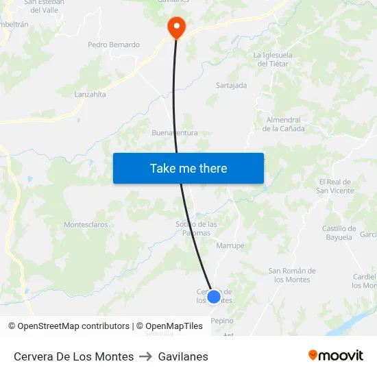 Cervera De Los Montes to Gavilanes map