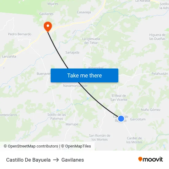Castillo De Bayuela to Gavilanes map