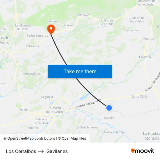 Los Cerralbos to Gavilanes map