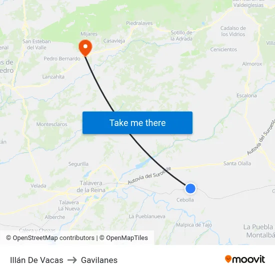 Illán De Vacas to Gavilanes map