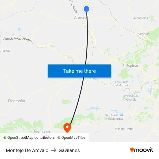 Montejo De Arévalo to Gavilanes map