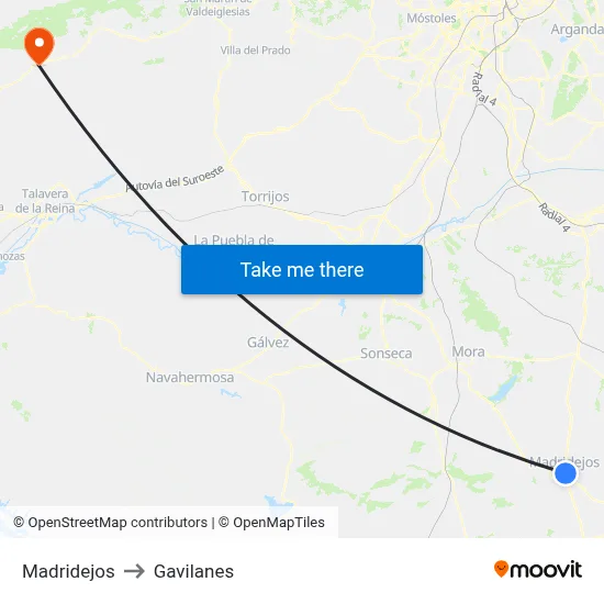 Madridejos to Gavilanes map