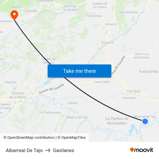 Albarreal De Tajo to Gavilanes map