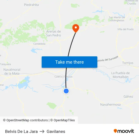 Belvís De La Jara to Gavilanes map