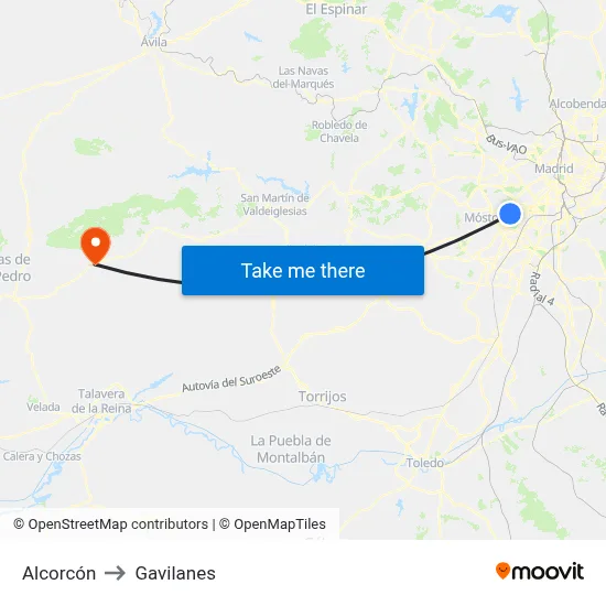 Alcorcón to Gavilanes map